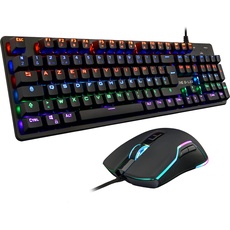 THE G-LAB Combo Carbon RGB Gaming Tastatur Mouse Pack – Mechanische Gaming-Tastatur mit LED-Hintergrundbeleuchtung, Blaue Schalter, Deutsch QWERTZ + RGB-Gaming-Maus 6 Tasten 7200DPI