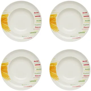 KHG 4er-Set Pastateller, groß mit 30 cm in Nudelsorten Print, Durchmesser | perfekt für Gastro und Zuhause, hochwertiges Porzellan, Suppenteller, Salatteller, spülmaschinengeeignet, praktisch