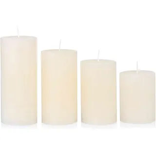 NKlaus Rustikale Adventskerzen Creme 4er Set Ø 6 cm – Stumpenkerzen aus Wachs für Weihnachtsdeko, Adventskranz & Tischdekoration, lange Brenndauer