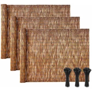 VEVOR Schilfrohrmatte 3er-Pack 5x1,2 m Schilfmatte Sichtschutzmatte Dekorativer Gartenzaun, Balkonverkleidung Sichtschutzzaun Balkonschutz Sichtschutzstreifen für Balkon Terrasse Garten Braun