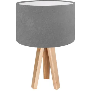 Licht-Erlebnisse JERRY Tischleuchte Nachttischlampe Grau Holz Velours