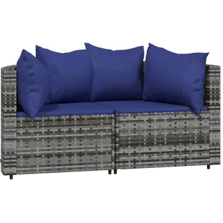 vidaXL Garten-Ecksofas mit Kissen 2 Stk. Grau Poly Rattan - Grau