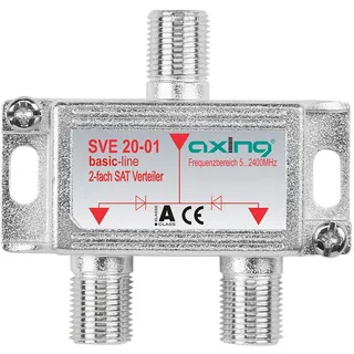Axing SVE 20-01 2-Fach SAT-Verteiler Splitter mit DC-Durchgang für Satelliten-Anlagen Unicable DVB-T2 HD (5-2400 MHz)