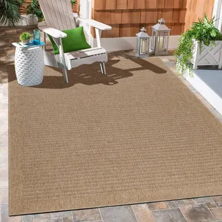 Carpetsale24 Indoor Outdoor-Teppich Flachgewebe Natürlicher Sisal Look Wetterfest Wohnzimmer Balkon Küche Terrasse Boho Design Grösse: 240x340 cm - Beige