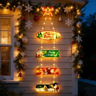 Hysagtek Weihnachtsbeleuchtung Außen Batterie - 72 LEDs Weihnachtsdekoration Tür Weihnachtskranz Warmweiß, 8 Modi Wasserdicht Weihnachten Beleuchte für Haustür Fenster Wand Weihnachtsdeko