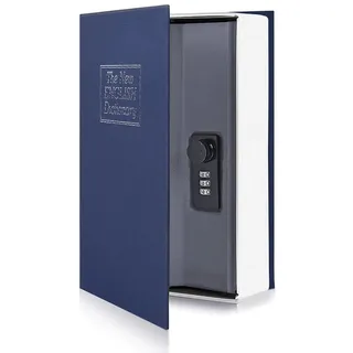 Buch-Safe, Kombinationsschloss, Groß,Luhuanx Home Wörterbuch Ablenkung Lock Box für Bargeld Schmuck, gefälschte Buch Safe, 24.1x 15.8x 5.5CM (Blue)