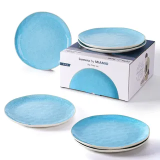 MIAMIO – 6 x 28 cm Teller/Speiseteller Set aus Steingut Keramik Geschirr Set Handmade - Lumera Kollektion (Blau)