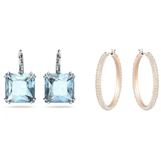 Swarovski Millenia Ohrringe, Blaue, Rhodinierte Damenohrringe mit Strahlenden Swarovski Kristallen & Stone Kreolen, Rosa, Roségold-Legierungsschicht
