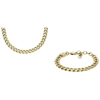 Fossil Herren-Halskette und -Armband Schmuck, goldfabener Edelstahl, Set