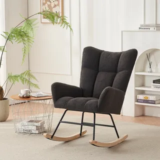 okwish Klassisch moderner Schaukelstuhl, Hochlehner, Wohnzimmerstuhl, Loungesessel, Chaiselongue, bequem und einzigartig, geeignet für Wohnzimmer und Schlafzimmer (grau) - Grau