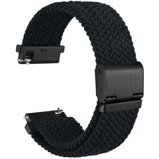 WOCCI 21mm Gewebtes Nylon Uhrenarmband für Damen und Herren, Schnellverschluss, Verstellbare Schwarze Schnalle (Schwarz)