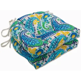 Pillow Perfect Paisley Stuhlkissen mit Bändern, wendbar, getuftet, Wetter- und lichtbeständig, 39,4 x 40,6 cm, Blau/Grün, Amalia, 2 Stück