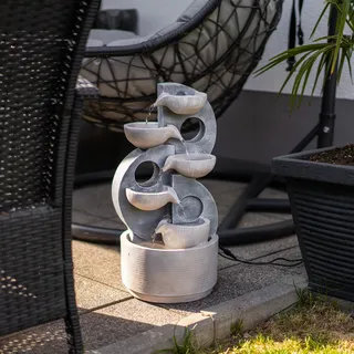 Solarbrunnen für draussen Kaskadenbrunnen H=49cm Granit-Design LED Akku 101380 - Braun