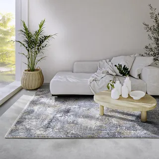 Villeroy & Boch Kurzflor Teppich Joseph - Vintage Wohnzimmerteppich - Moderner Fransenteppich für Wohnzimmer, Schlafzimmer, Esszimmer, Flur – Blau Creme, 160x225cm