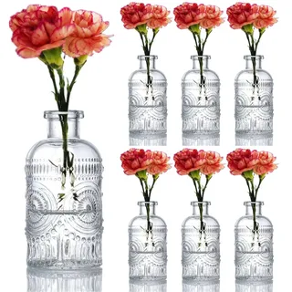 KMERCE 6 Kleine Vasen Set, Glass Vase, Kleine Glasflaschen, Dekoration für Tischdekoration, Hochzeit, gartenparty, Taufe, Geburtstag, Muttertag