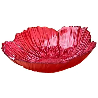 Obstschale aus Glas, Blumenform, dekorative Glasschale, Brot, Snack, Schmucktablett, Süßigkeitentablett, rutschfeste Süßigkeitenschale für Obst, Dessert (groß, rot)