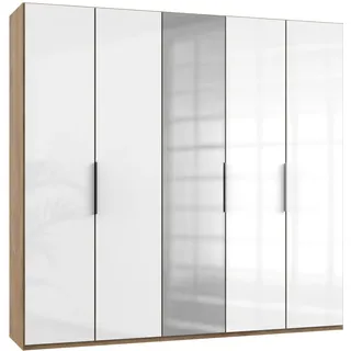 Level 250 x 236 x 58 cm Plankeneiche Nachbildung/Weißglas mit Glas- und Spiegeltüren