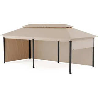 Blumfeldt Grandezza Cortina Pavillon 3x6 m – Stahlrahmen, Aufrollbare Seitenteile, Wetterfestes Dach, UV30+ Schutz, Gartenpavillon Beige - Beige