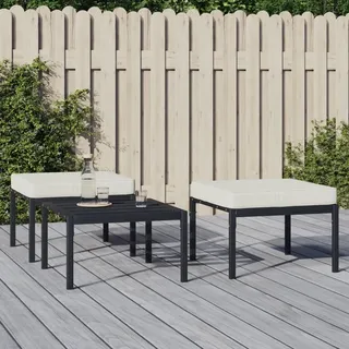 The Living Store Gartenhocker mit Sandfarbigen Kissen 2 Stk. 60x60x35 cm Stahl - Schwarz