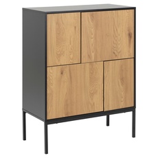 Bild AC Design Furniture Jörn Anrichte mit 4 Türen und 2 Einlegeböden, Breite 80 cm, Schwarz/Wildeiche Optik, Metall/Holz/Melamin,1 Stk.