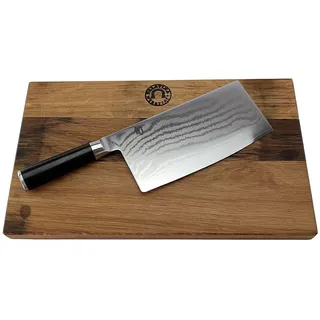 KAI Shun Messer Angebotsset - Shun Classic Serie DM-0712 - Ultrascharfes China Kochmesser + 100% Handgefertigtes Schneidebrett 30x20 cm