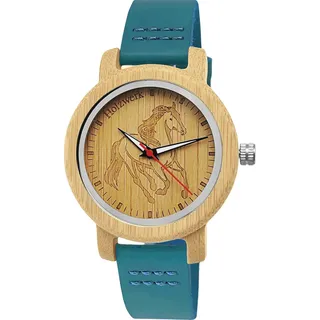 Holzwerk LIL TORI BLUE kleine Leder & Holz Uhr mit Pferd Motiv in türkis, blau