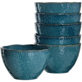 LEONARDO Matera Keramik-Schalen, 6-er Set, spülmaschinengeeignete Schüsseln, 6 Steingut-Schalen mit Glasur, blau, 980 ml, Ø 15,3 cm, 018545