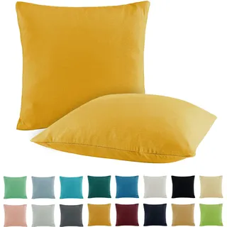 SHC by BaSaTex 2er Pack Jersey Kissenbezüge Kissenhüllen | Kopfkissenbezug aus 100% Baumwolle | 50x50 cm Dekokissen Bezug | Farbe Gold Gelb