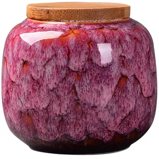 MANYYSI Keramik-Trockene Gewürze-Vorratsdose luftdicht mit Deckel aus natürlichem Bambus, für losen Tee, Gewürze und Süßigkeiten, 200ML 7.3*8cm (Rosenwein)