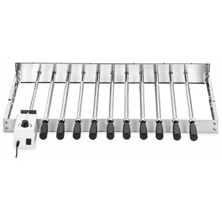 BBQ-Toro elektrischer Spießdreher, Edelstahl Drehspieß Aufsatz mit 10 Spießen und Motor, (B) 70 x (T) 27-40 cm mit Netzstecker und USB - Silber