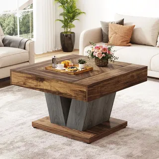 Couchtisch 80 x 80 cm - Quadratischer Wohnzimmertisch - MDF Holz - Landhaus Antik Stil - Für 4 Personen - Farbe Dunkel Khaki - Grün