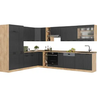 Vicco Eckküche Fame-Line, 347 x 46 cm ohne Arbeitsplatte, Dunkelgrau/Goldkraft Eiche - Dunkelgrau, Braun