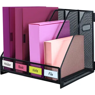 ideallife 4 Fächer Stehsammler A4 aus Metall, Zeitschriften und Mappen bis Format A4, Ablage für Dokumente Hefte, Archivbox, Zeitschriftenhalter für Heim, Büro & Schule – Schwarz