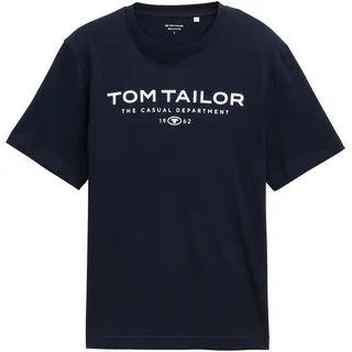 T-Shirt TOM TAILOR "T-Shirt T-Shirt with Print 1er Pack", Herren, Gr. L, blau, Obermaterial: 100% Baumwolle CO., Shirts T-Shirt