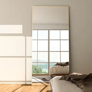 NEUWEABY Ganzkörperspiegel 165 x 60 cm großer Goldener Spiegel, Rechteckiger Spiegel für Schlafzimmer, Wohnzimmer, Rahmen aus Aluminiumlegierung, zum Aufhängen oder Anlehnen an die Wand