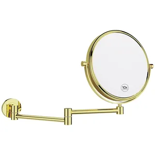 Nicesail Vergrößerungsspiegel für Bad 10 Fach Schminkspiegel Gold Glänzend Kosmetikspiegel Wandmontage Ausziehbar Rasierspiegel mit Vergrößerung Messing Spiegel Doppelseitig,Durchmesser 20cm