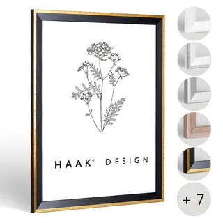 Haak Bilderrahmen schmal RICO 50 X 75 cm Schwarz Gold glänzend Rahmen für Poster Puzzle Bilder Elegant