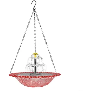 HOHOVYVY Vogeltränke Balkon,Vogeltränke Hängend,Solar Vogelbad Mit Springbrunnen Hängend Gartendekoration Wasserspiel Für Vögel Outdoor Metall 23.5X45cm(Pink)