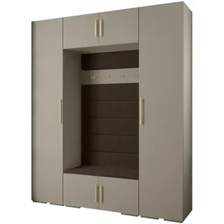Abiks Möbel Garderoben-Set 236,7/200/47 , Kaschmir, Braun, Goldfarben , Holz , Nachbildung , 10 Fächer , 200x236.7x47 cm , Garderobe, Garderoben-Sets & Garderoben-Serien, Garderoben-Sets