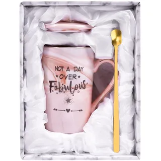 HOTUT Rosa Keramikbecher,400ml Kaffeetasse mit Deckel,Löffel, Grußkarte, Geburtstagsgeschenk Weihnachten Valentinstag personalisierte Geschenke für Freundinnen