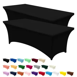 Utopia Kitchen Spandex Tischdecke 2 Pack [8FT, Schwarz] Enge, Passgenaue, Waschbar und Faltenfrei Tischdecke Outdoor für Veranstaltung, Hochzeit, Bankett & Partys [244Lx76Wx76H] cm