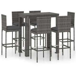 vidaXL 7-tlg. Gartenbar-Set mit Kissen Poly Rattan Grau - Grau