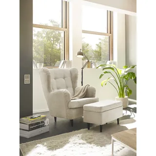 ed exciting design Ohrensessel Oskar Polyester 78 x 102 x 98 cm Beige mit Massivholzfüßen