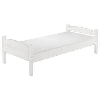Stabiles Bett Kiefer massiv weiß 90x200 Einzelbett Bettrahmen Futonbett Zubehör wählbar V-60.32-09WRollrost und Matratze inkl. - Weiß