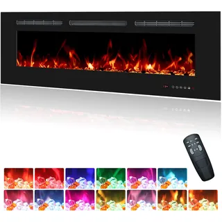 Oxhark Flame Elektrokamin Wandmontage, 13 Farbmodi LED flammeneffekt, 122 cm Kamin Heizung Glas-Touchscreen und Fernbedienung,1500W(48")