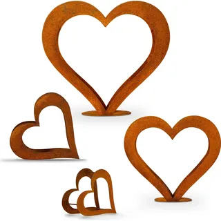 Herz aus Metall, Holz Regal, Rost, Edelrost, Holzregal Garten, Terrasse - Deko - SET L+M+S + Gratis Herz XS