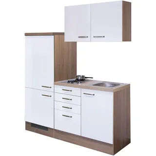 Küchenzeile FLEX-WELL "Florenz", weiß (küche: weiß, front: hochglanz weiß, korpus: sonoma eiche, arbeitsplatte: sonoma eiche), B:160cm H:200cm T:60cm, Komplettküchen-Sets, Küchenzeile, Gesamtbreite 160 cm, mit Einbau-Kühlschrank, Kochfeld und Spüle etc.