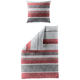 BIERBAUM Bettwäsche »6908« 2 Stk., tlg. Biber, 100% % Baumwolle, pflegeleicht, rot,