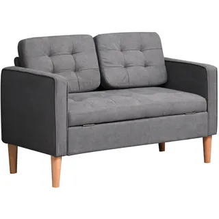 Homcom 2-Sitzer Sofa Stoffsofa Doppelsofa abnehmbar mit Kissen Gummiholz Baumwoll Grau , Textil , Teilmassiv,Kautschukholz , Füllung: Polyester,Schaumstoff , 62x78x117 cm , Wohnzimmer, Sofas & Couches, Sofas