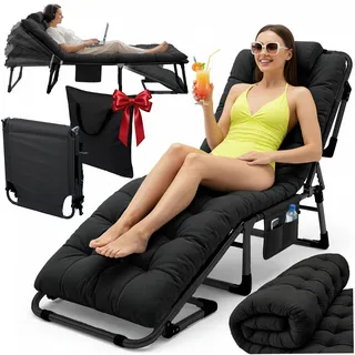 Sofotel Klappbares Gästebett und Sonnenliege mit Matratze und Kissen - 5-stufig verstellbare Gartenliege - für Schlaf und Entspannung - 193 x 67 x 40-75,5 cm - für Camping, Garten und Gäste - Schwarz